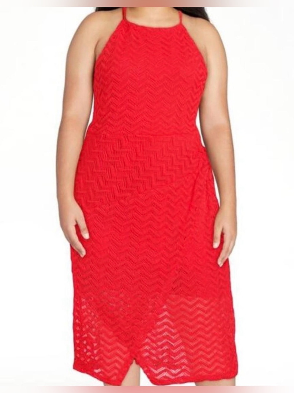 NWT Madden NYC  Midi Dress Orange Red Halter Lace